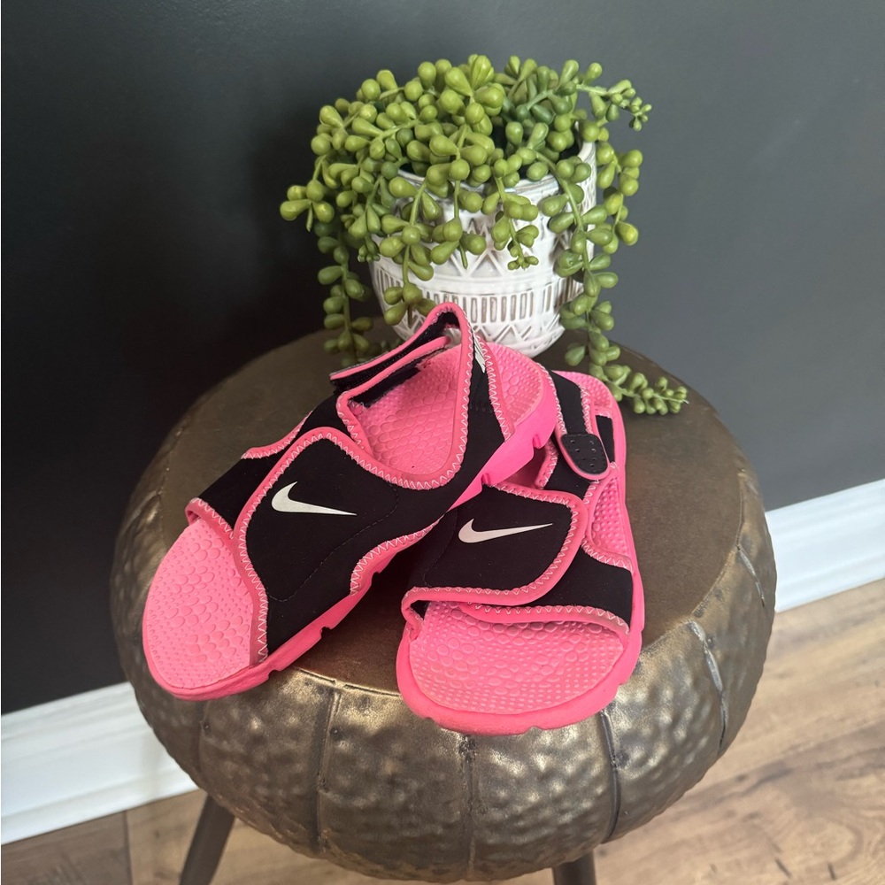 Nike Black and Pink Sandals